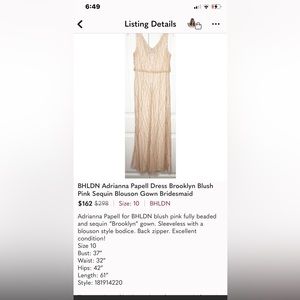 BHLDN Adrianna Papell Dress Brooklyn Blush Pink Sequin Blouson Gown Bridesmaid